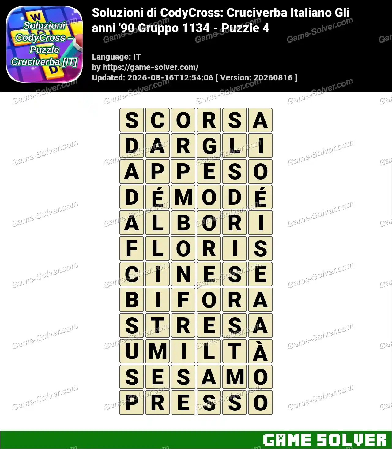 Soluzioni di CodyCross: Cruciverba Italiano Gli anni ’90 Gruppo 1134 – Puzzle 4